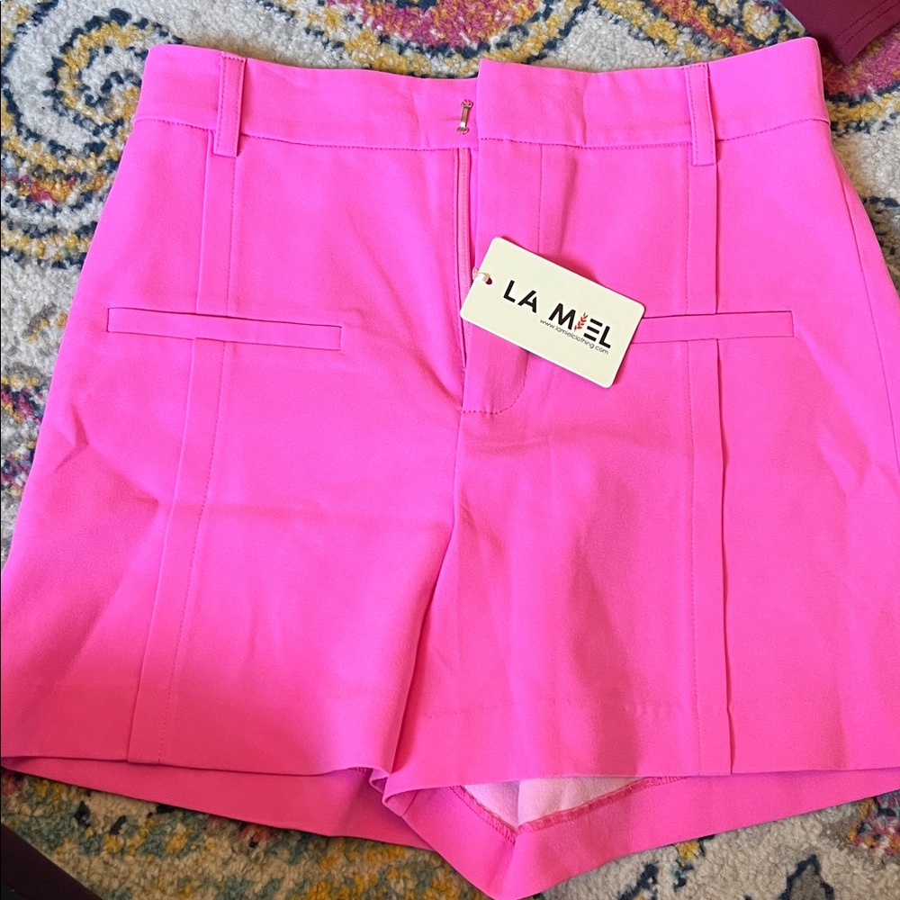LA MIEL Vibrant Pink High Waist Shorts